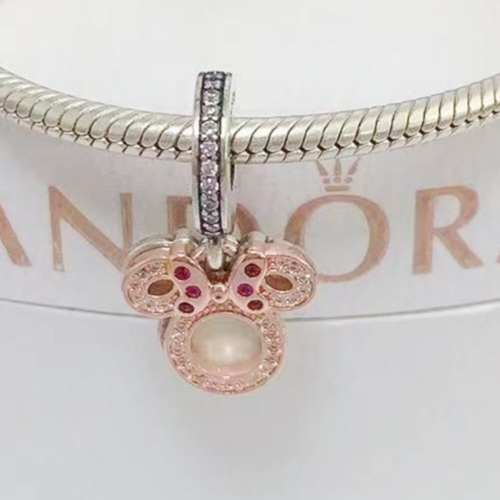 Pandora Disney Minnie Mouse Silhouette Double Dangle Charm Rose Gold-Plated